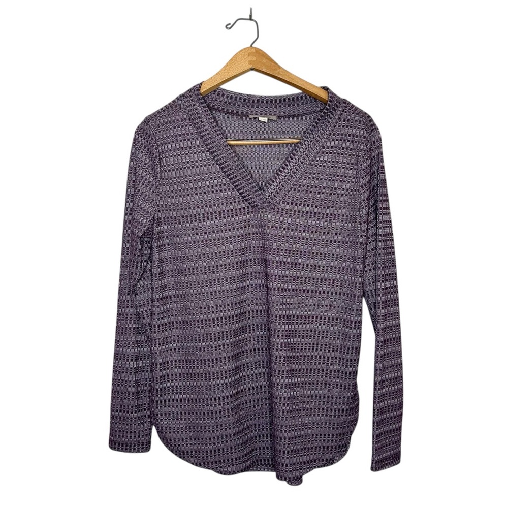 Ann Taylor‎ LOFT Textured Knit Purple V Neck Long Sleeve Top Medium M